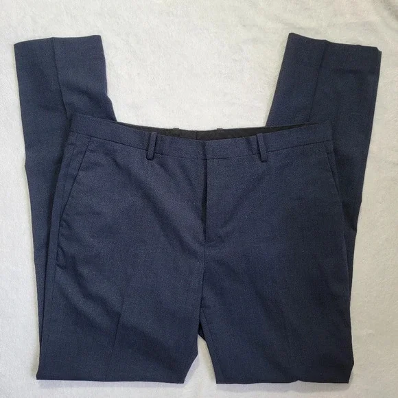 THEORY Mens Mayer Emerson Wool Pants Trousers Navy Suble Checked Size 36 / 34